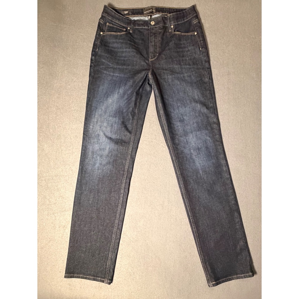 WHBM High Rise Straight Jeans Womens 10 Dark Wash Quiet Luxury Stretch
